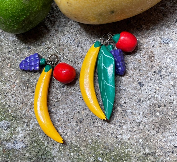 Vintage hand-painted Fruit Earrings — fruit earri… - image 3