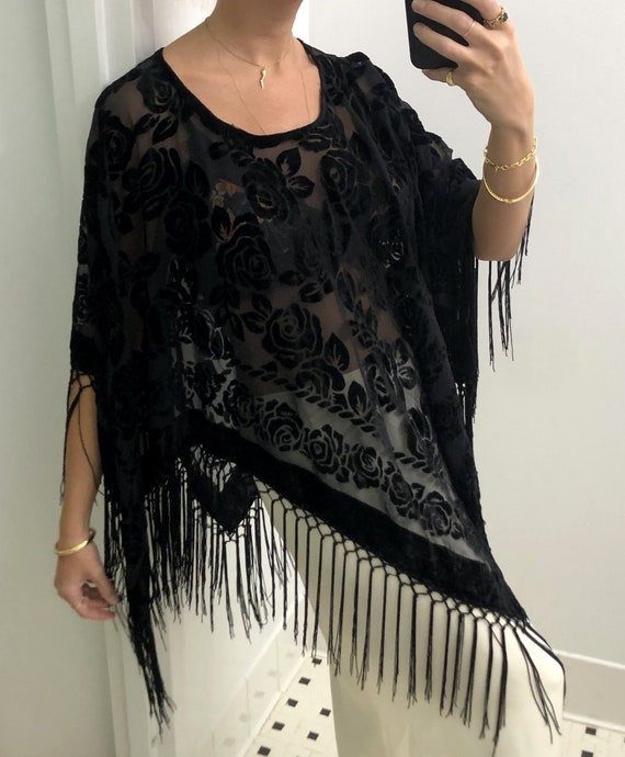 Vintage DEVORÉ VELVET CAPE with Fringe — Vintage v