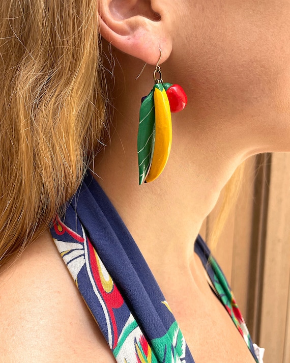 Vintage hand-painted Fruit Earrings — fruit earri… - image 1