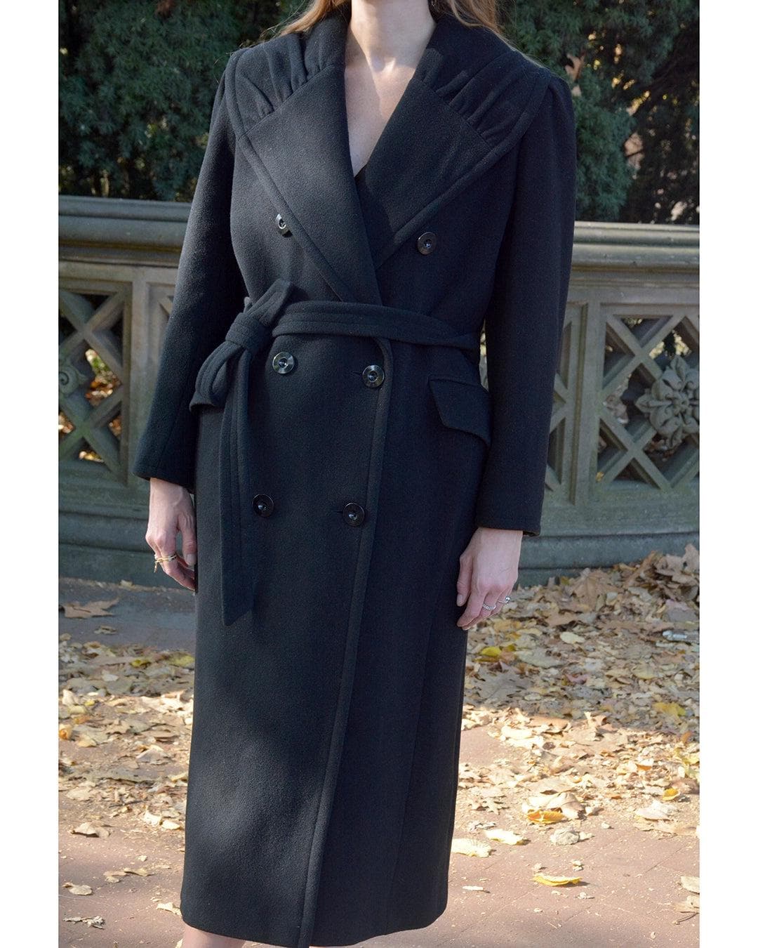 Vintage Valentino Double-breasted Wool Coat With Gathered Shawl