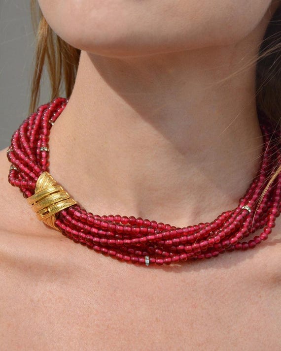Vintage Ciner Ruby Paste Statement Necklace - image 2