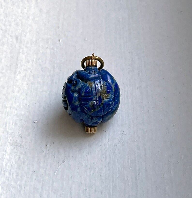 Art Deco Chinese Carved Sodalite Pendant Art Deco Chinese jewelry antique Chinese hand-carved pendant sodalite Chinese Shou jewelry image 4