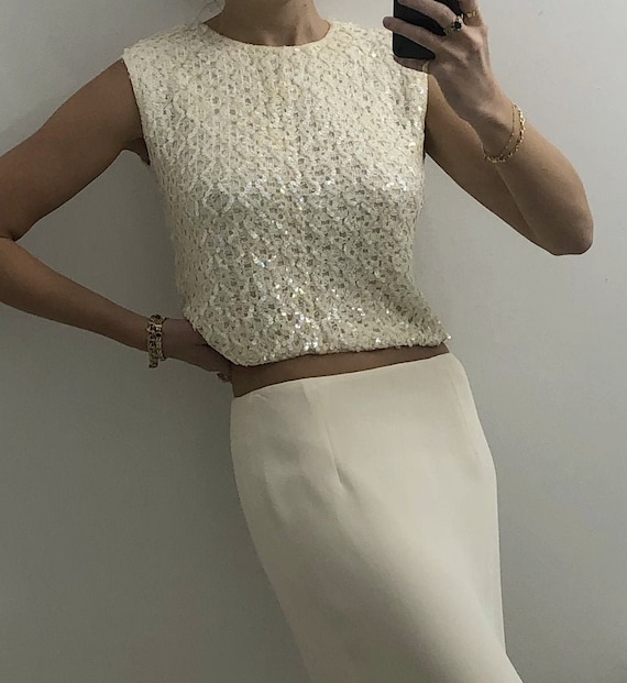 Vintage 1960s Embellished Cream Knit — vintage seq