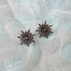 Vintage Diamond  Starburst Earrings - blackened gold Victorian-style earrings, vintage diamond earrings
