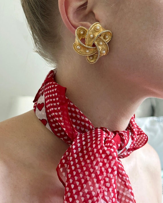 Vintage Pearl-Set Knot Earrings | Celtic Knot Earr