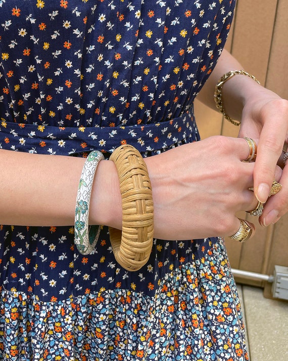 VINTAGE RATTAN BANGLE —  vintage woven straw bang… - image 1