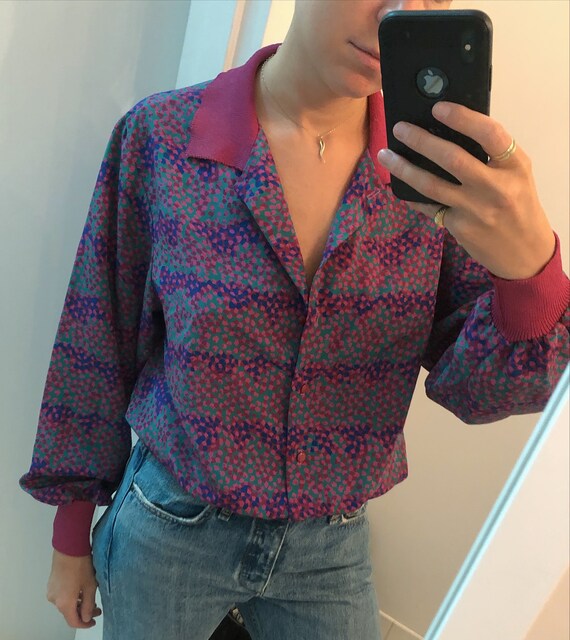 1980s PRINTED BLOUSE — 80s tops — vintage blouse