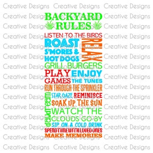 Backyard rules word art, SVG file, PNG file, Digital file, Backyard sign design