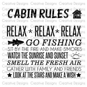 Cabin rules, SVG file, Png file, digital file, Wall decal, Sign decal, Inspirational saying