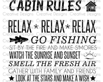 Cabin rules, SVG file, Png file, digital file, Wall decal, Sign decal, Inspirational saying