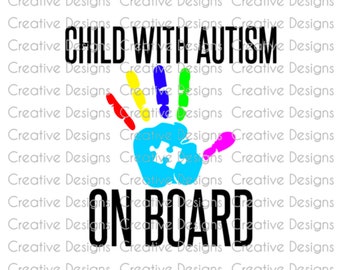 Child with Autism on board, SVG file, Png file, Digital file, Autism design, Autism acceptance, Autism awareness
