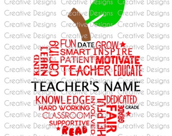 Teacher apple word art, SVG file, PNG file, Digital file, teacher gift