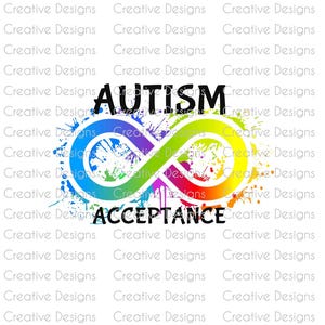Autism acceptance SVG, Autism awareness PNG file, Rainbow infinity symbol, paint splatter DTF file, Autism decal