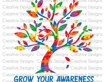 Grow your awareness Autism design, SVG file, PNG file, Digital file, Autism awareness, Autism acceptance