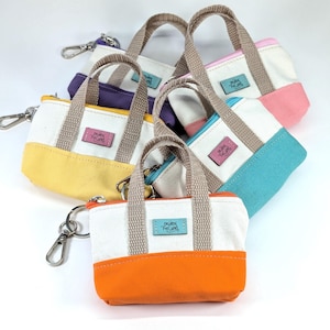 Itty Bitty Tote Charm, Coin Pouch, Canvas pouch, Keychain pouch, with mini handles, Handmade in Oregon
