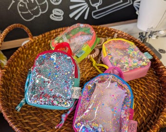 Handmade Glitter Mini Backpack Keychain, Fun Pouch Key Fob