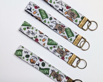 Handmade Oregon Keychain, Cotton Twill Wristlet Key Fob