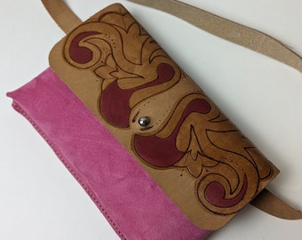 Handmade leather belt Bag - woman leather handbag,hand carved, women,  Oregon