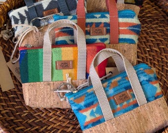 Wool & Cork Itty Bitty Tote Charm, Handmade Keychain Pouch