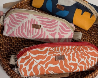 Triangle Pencil Case | Handmade Cotton Cosmetic Bag, Zipper Pouch