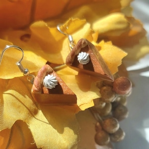Handmade Pumpkin Pie Slice Earrings: Fall Dessert Dangle Earrings