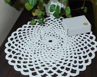 Handmade White Round Lace Placemats for Chic Holiday Table Decor, Soft and Protective