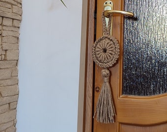 Cottagecore decor Natürlicher Quaste Türknauf Boho hängende Wanddeko Dekorative gehäkelte Quaste Türknauf Beige Aufhänger Minikranz