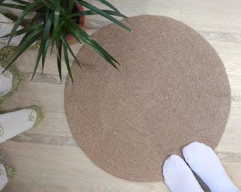 Eco Round Rug Country Style, Circle Jute Knit Door Mat, Custom Minimalist Cottagecore Crochet Decor, Boho Housewarming Gift Ideas