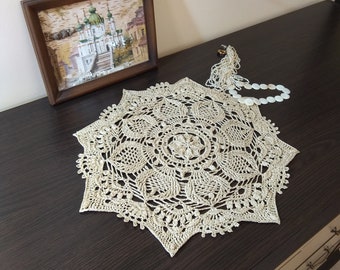 Cottagecore decor 18 inch Сrochet lace Doily Housewarming gift idea Doilies crochet Textured Living room Beige cotton Lace Rustic home decor