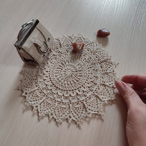 7 inch Lace doilies Beige textured cotton doily Housewarming gift idea Tablecloth Doily round, 3D Night table crochet top Home decor
