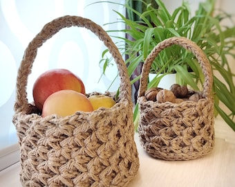 Boho Chic Small Storage Basket - Handmade Eco-Friendly Gift Idea, Rustic Style, Decorative one handle mini basket