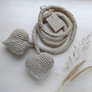 Jute hearts curtain tieback, House warming gift ideas, Curtain holdback Farmhouse decor Rustic style Boho curtains