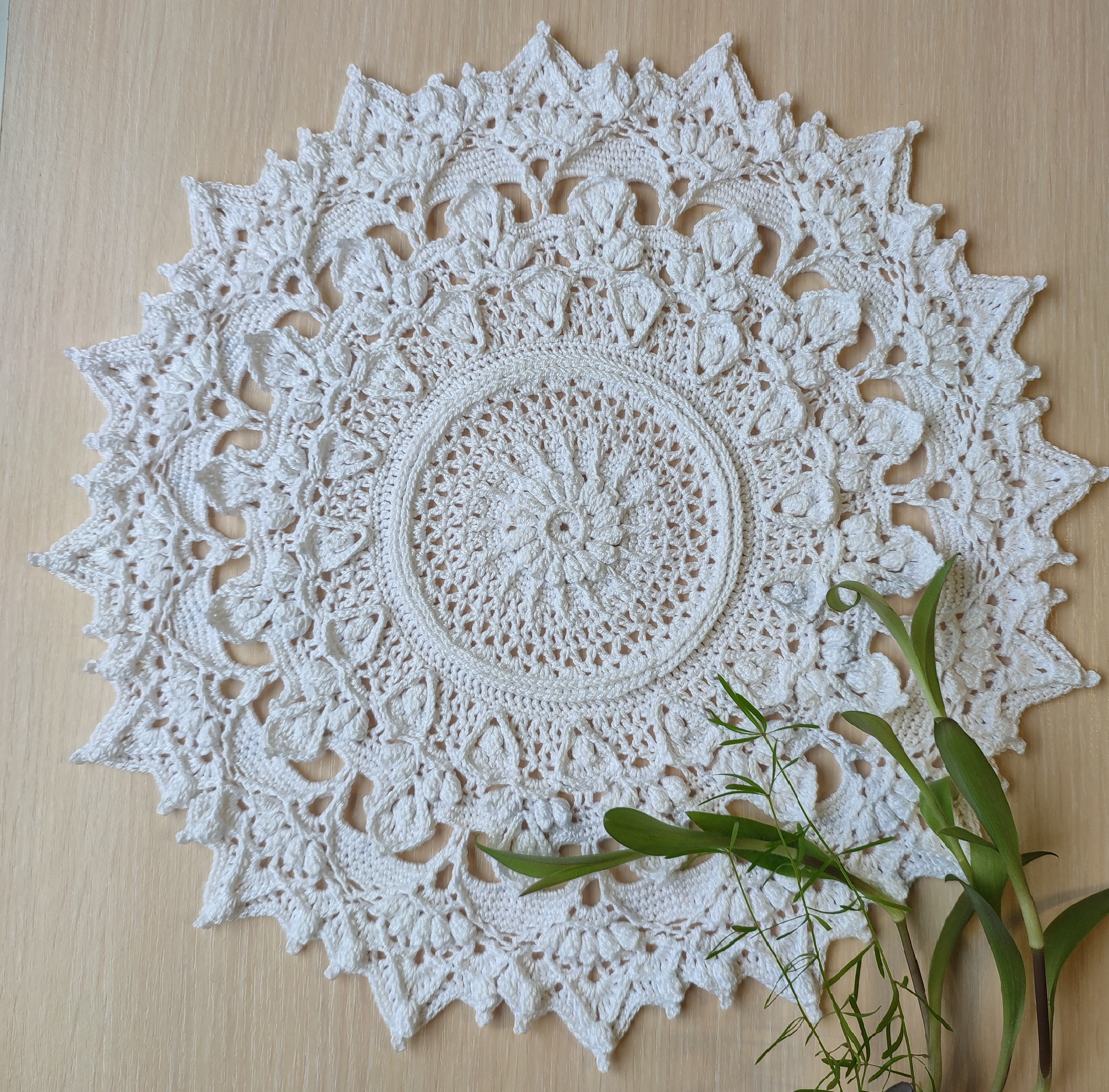 Lace Doilies 14,6 in White Textured Cotton Doily Housewarming Gift Idea