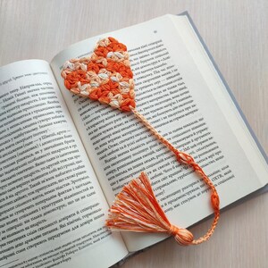 Orange Crochet Bookmark Cottagecore Book Club Gift Handmade Lace Page Marker with Tassel Gift for Reader