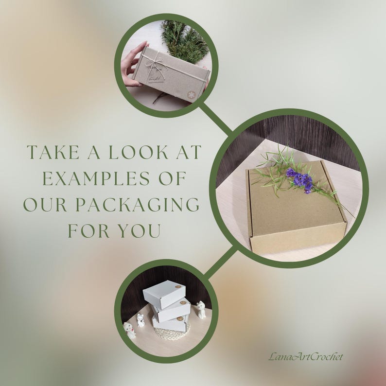 May include: Examples of different packaging options for products. The packaging is made of brown cardboard and includes a small box, a larger box, and a stack of smaller boxes. The boxes are decorated with twine and a sprig of lavender.
