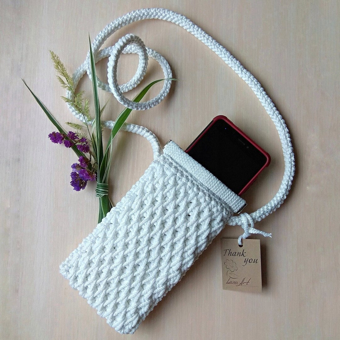 Handytasche CRYSTALLINE Crossbody Umhängetasche Gehäkelt weiß Etsy.de