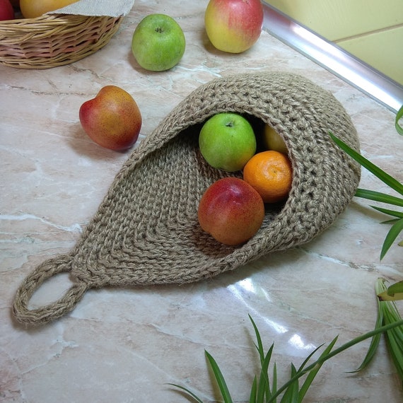 Crochet basket jute Wall hanging basket Fruits basket Hanging Etsy