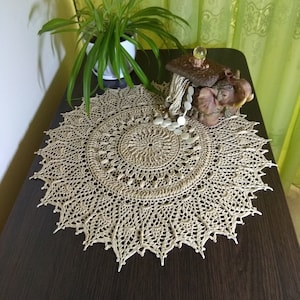 Custom Textured Large Lace Doily, 20.5&quot; Crochet Round Night Table Top, Vintage Home Decor, House Warming Gift Idea