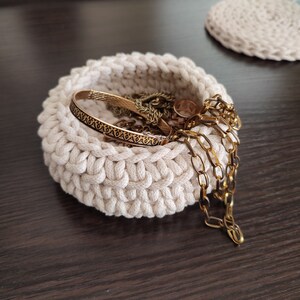 Crochet Trinket Tray Mini Catch All Tray Cotton Storage Basket Small Eco Friendly House warming Gift First Home Decorative Bowl