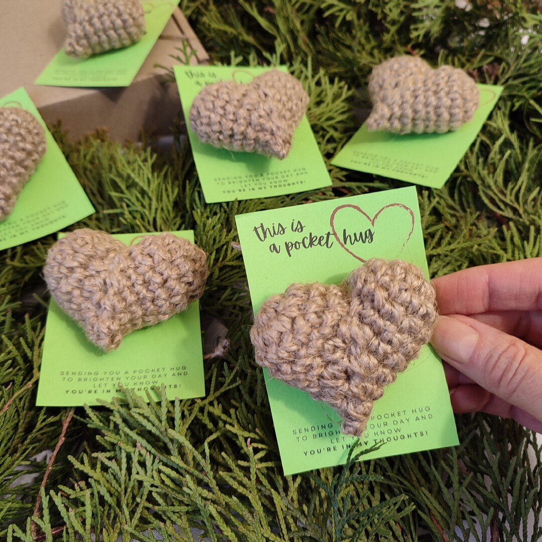 Crochet Pocket Hug Heart Made With Love Eco Friendly, Handmade Boho