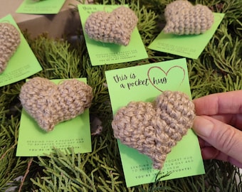 Crochet Pocket Hug Heart made with Love: Eco Friendly, Handmade Boho Jute Gift for Warm Embrace, Long Distance Gift, Thinking of You gift