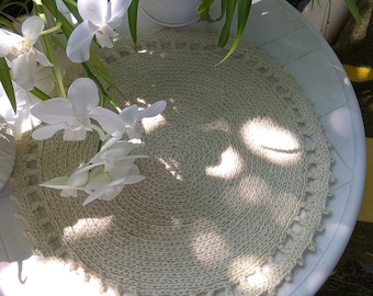 20 inch Round Placemat Jute Large Minimalist decor, Protector Crochet Table Mat, House Warming Gift Idea