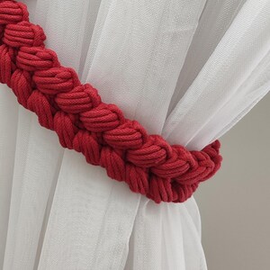 Curtain Tie Backs Braided Design for Bohemian Home Decor House Warming Gift Idea Cottagecore Decor Windows Crochet Ties Neutral Rustic Style Red