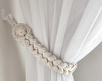 Curtain Tie Backs Braided Design for Bohemian Home Decor House Warming Gift Idea Cottagecore Decor Windows Crochet Ties Neutral Rustic Style
