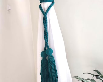 Sujetadores de cortinas color verde azulado oscuro para cortinas, decoración estilo casa de campo para ventanas, idea de regalo para inauguración de casa.