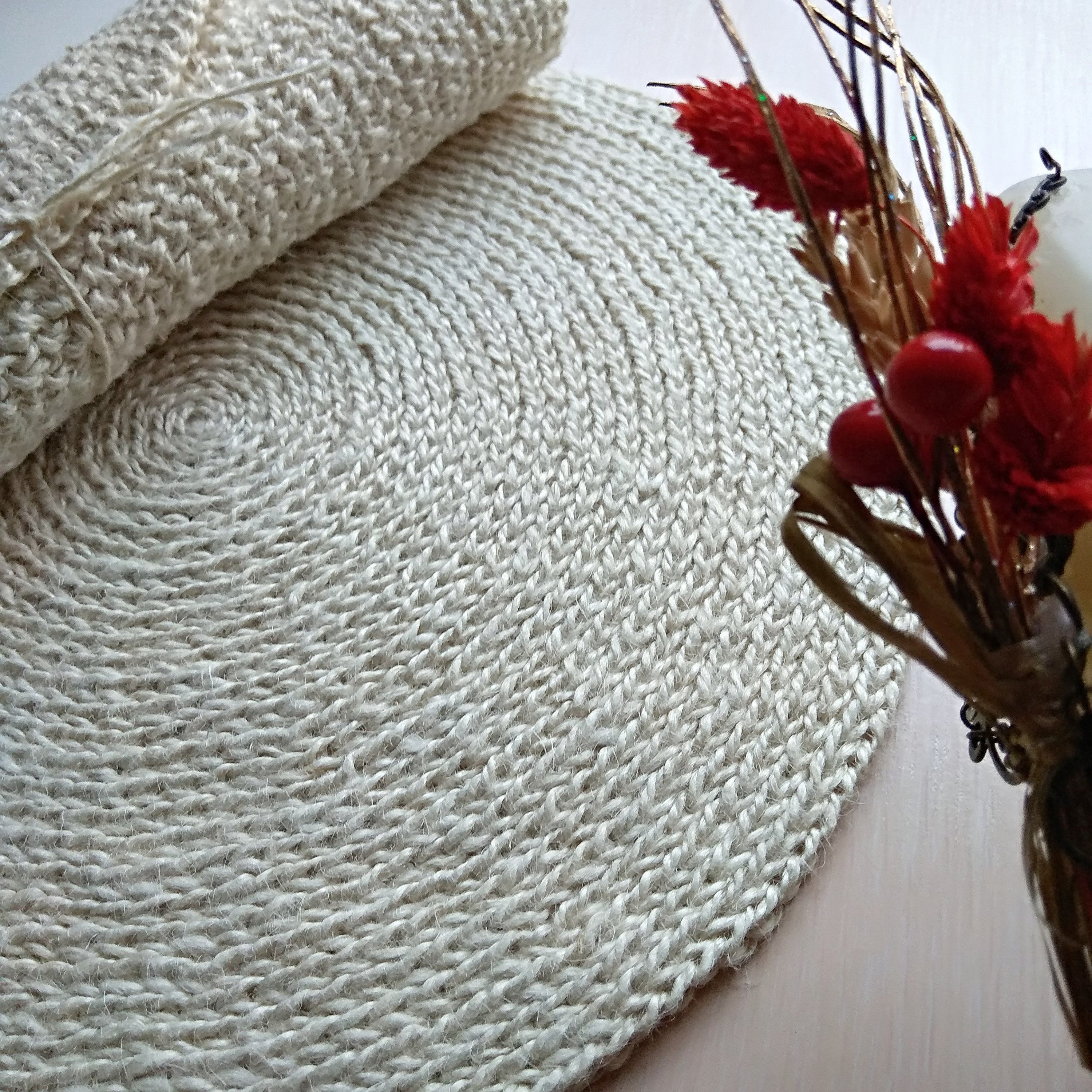 Crochet placemat Jute placemats round Boho placemat Handmade Etsy