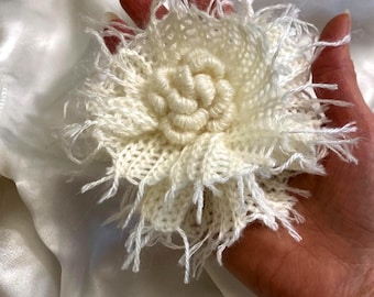 Off White Crochet Flower Brooch Handmade Textile Floral Pin Boho Wedding & Everyday Accessory