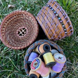 Pine Needle Mini Bowl with Nut Slice Center,Pine Needle Basket kit,Basket Weaving kit image 5