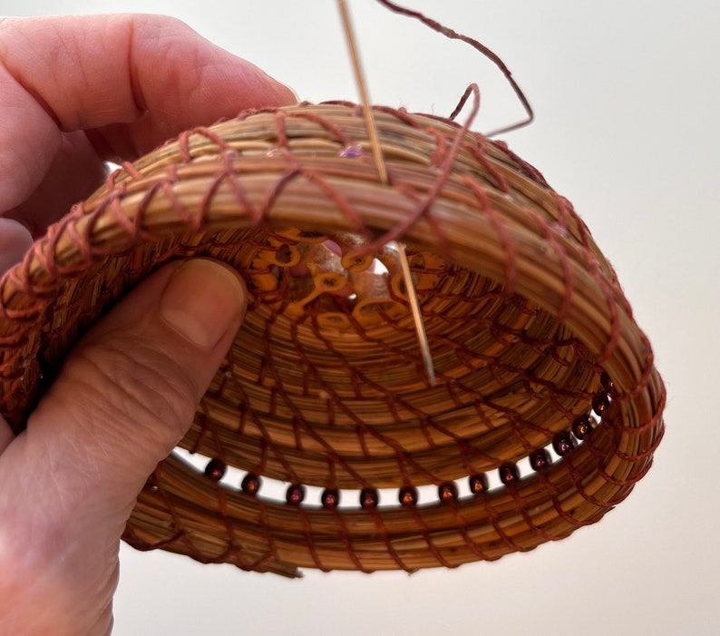 Pine Needle Mini Bowl with Nut Slice Center,Pine Needle Basket kit,Basket Weaving kit image 7