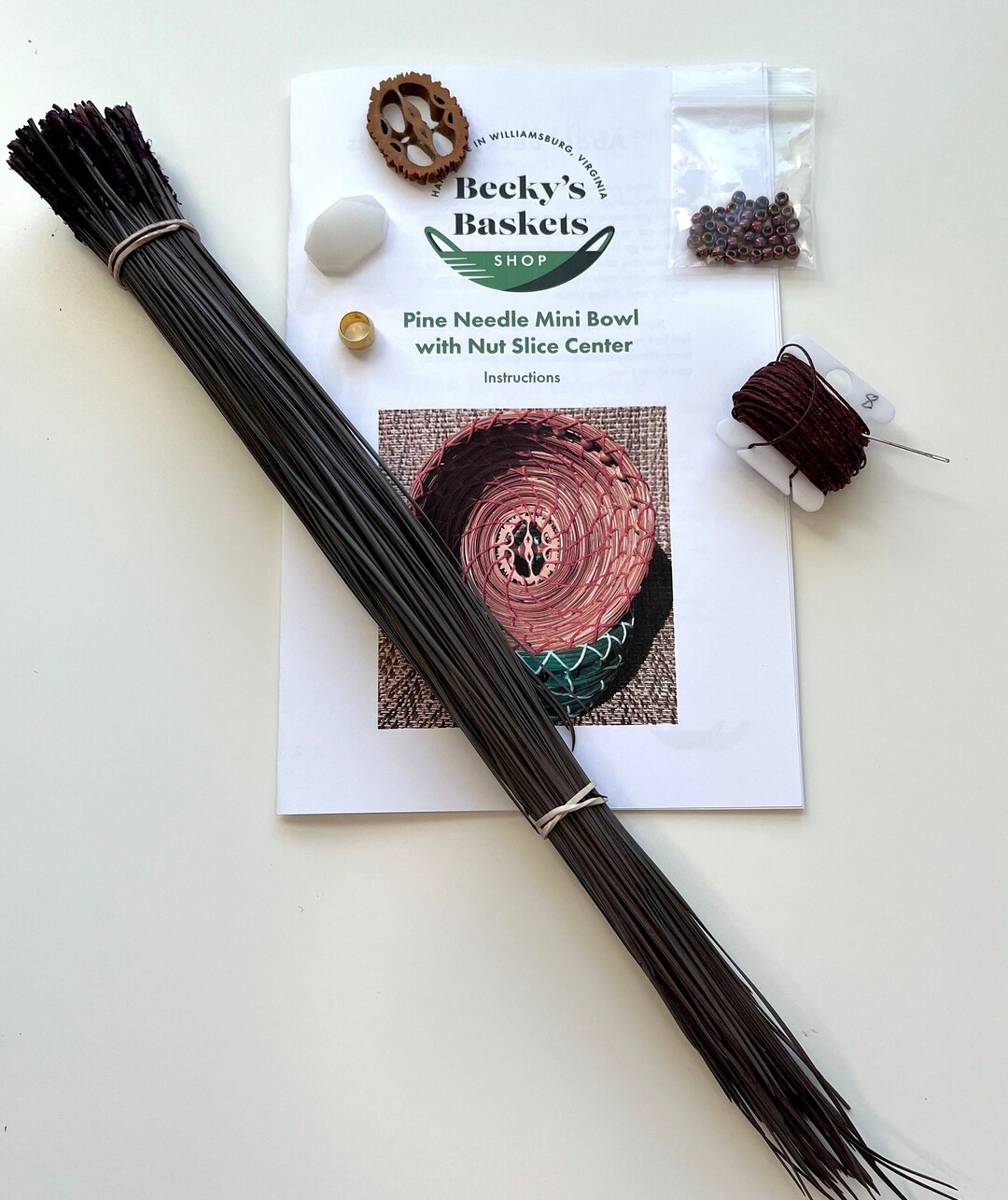 Pine Needle Mini Bowl With Nut Slice Center,pine Needle Basket Kit